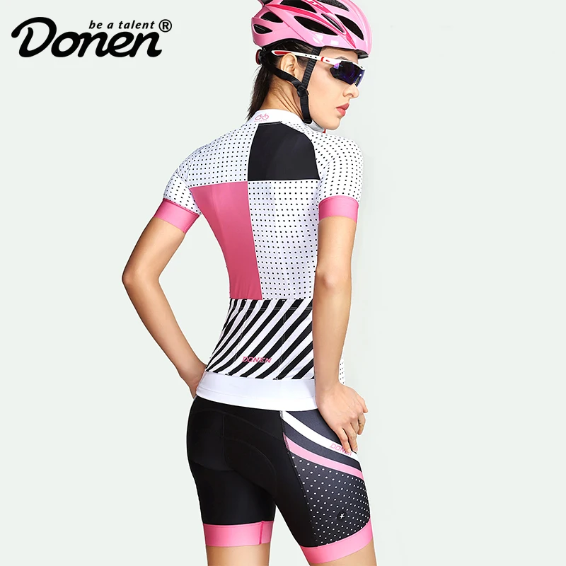 Женский спортивный костюм DONEN из Джерси с коротким рукавом и подтяжками для езды