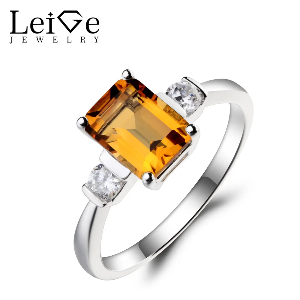 

Leige Jewelry Natural Citrine Ring Citrine Proposal Ring Emerald Cut Yellow Gemstone Solid 925 Sterling Silver Gifts for Women