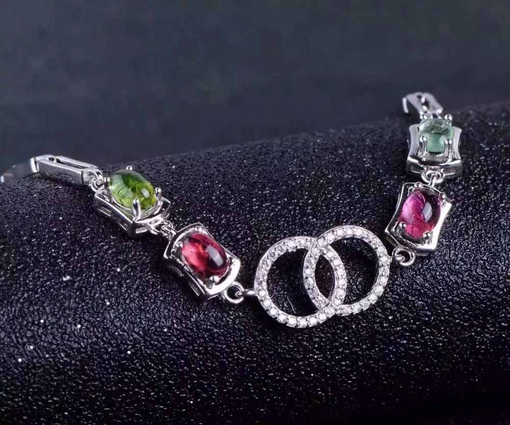 

natural Multicolor tourmaline Double loop Bracelet Natural gemstone bracelet S925 silver fashion elegant round women party fine