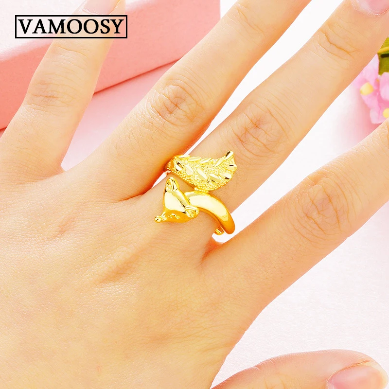 

100% 24K Gold opening rings for Men Wedding Engagement Rings For Women Men Gold Color Ring fox shape Ring Bridal African Jewelry