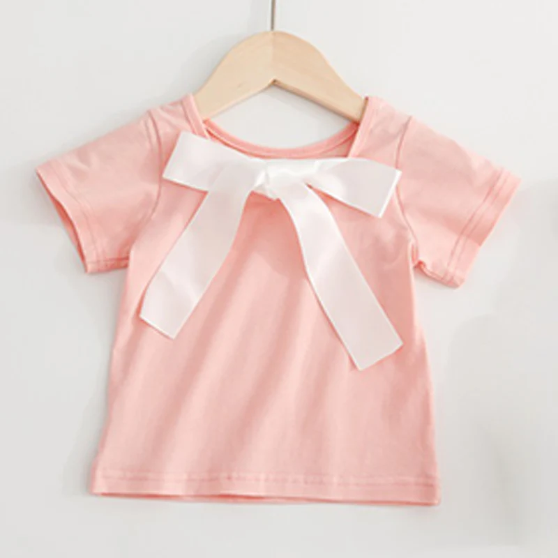 AmyaBaby/топы для девочек лето 2019 Однотонная футболка с бантом модная одежда