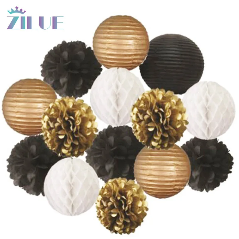 

Zilue 14pcs/set Paper Flower Balls Paper Honeycomb Balls Paper Lanterns Birthday Party Wedding Ornament Home Decoration