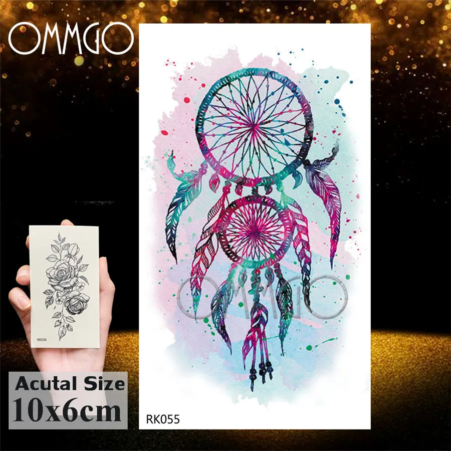 Ловец снов OMMGO разноцветные временные тату-наклейки с цветными перьями модная