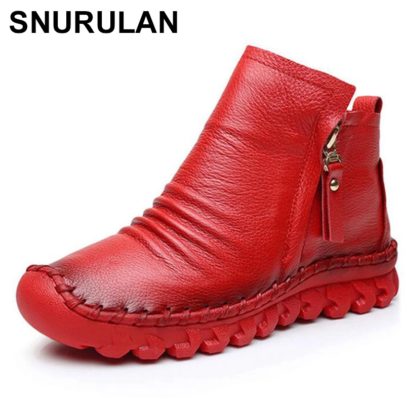 

SNURULAN 2017 Women Fashion Vintage Handmade Genuine Leather Shoes Female Autumn winter Platform Ankle Boots Woman Casual Boots