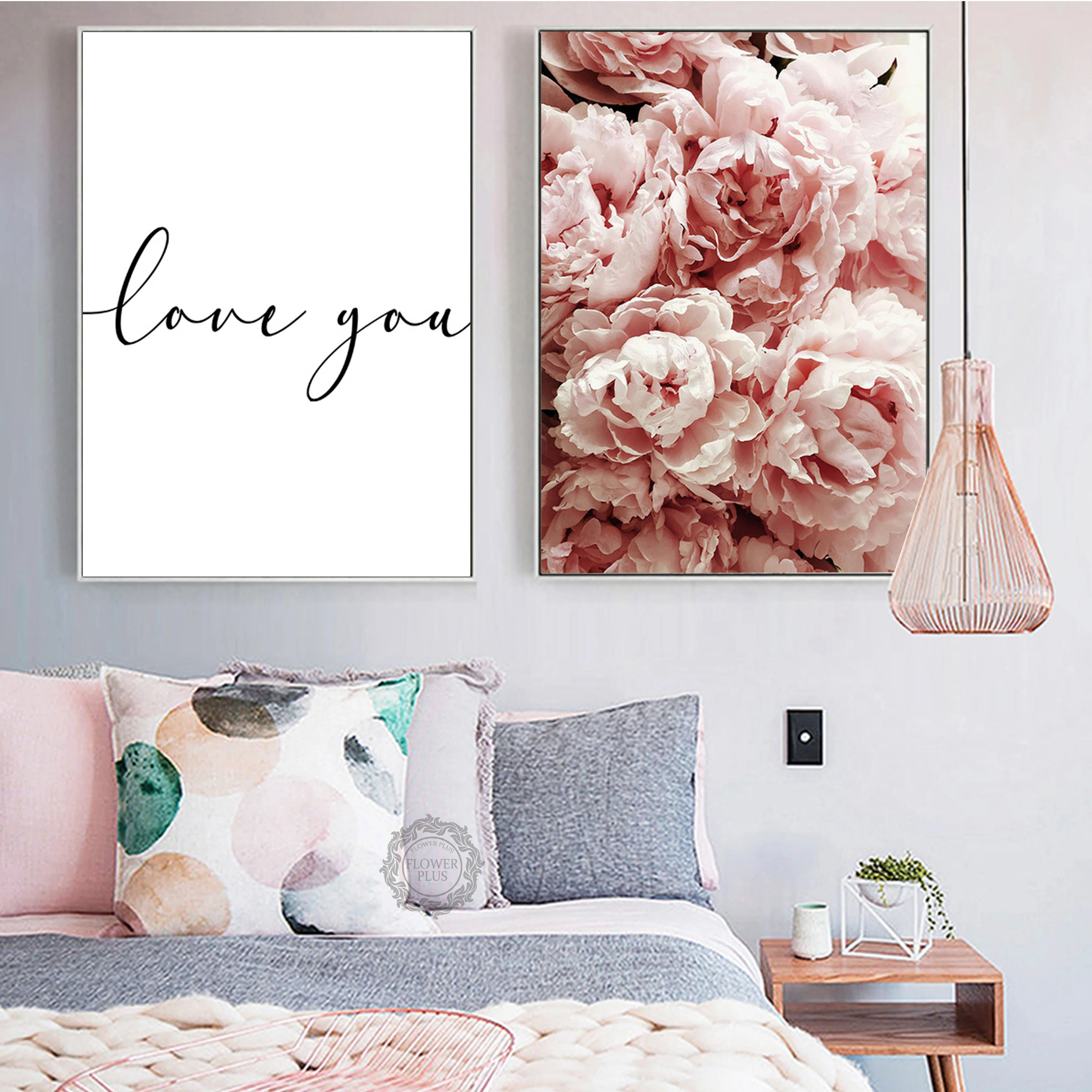 

Flower Wall Art Peonies Posters and Prints Nordic Minimalist LOVE Quote Canvas Painting Botanical Wall Picture Modern Home Decor