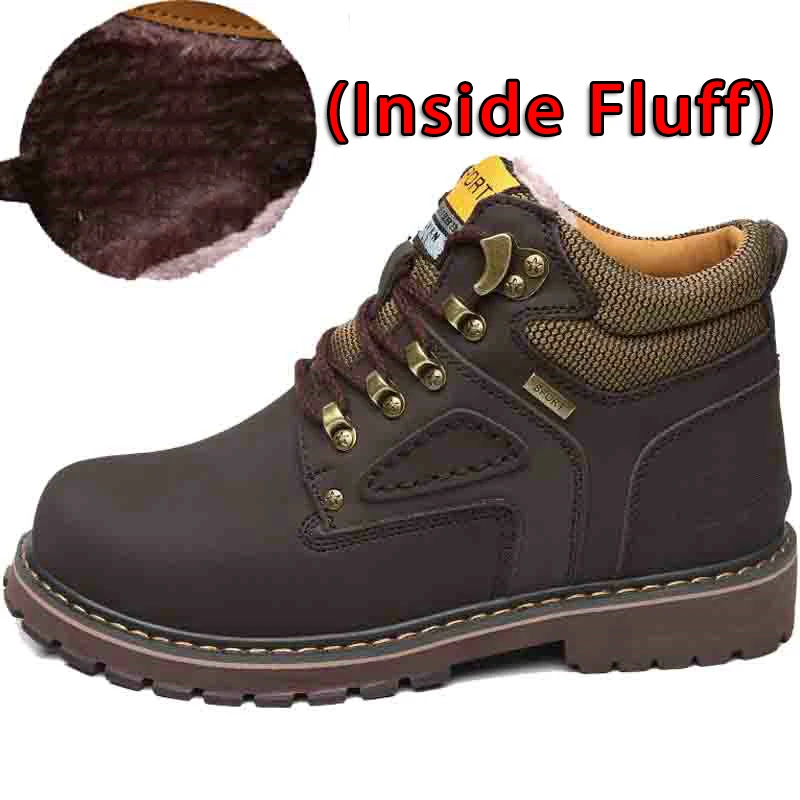 Fluff Dark Brown SURGUT/Новинка; зимние мужские ботильоны в байкерском стиле; меховые плюшевые теплые классические модные зимние ботинки; сезон осень; мужские повседневные уличные рабочие ботинки - Цвет: Fluff Dark Brown