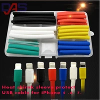 blackredyellowgreenbluewhitetransparent 7 colour heat shrink tube sleeve for ipad iphone usb data charger cable fix