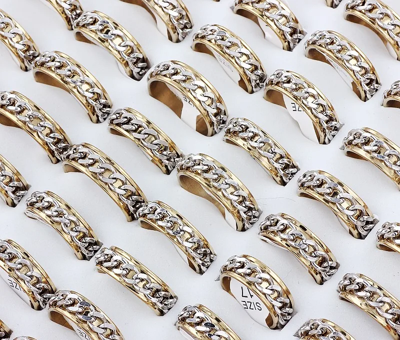 

Wholesale Bulk Lots 30Pcs Fahion Men Gothic Turn Chain Stainless Steel Ring Wedding Gift Free Ship