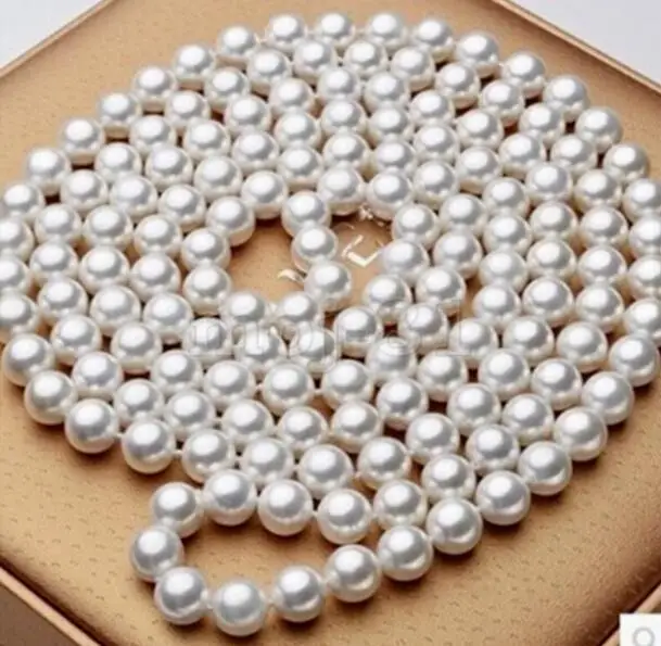 ELEGANT 9-10 MM WHITE ROUND PEARL NECKLACE 50INCH | Украшения и аксессуары