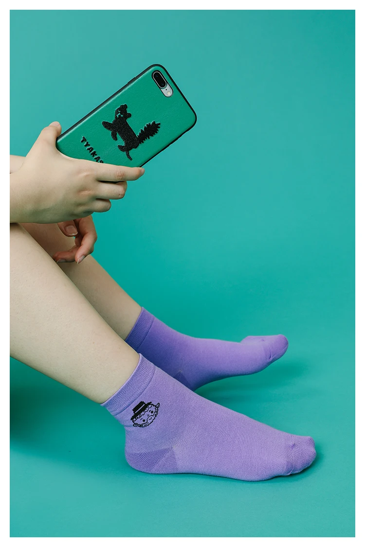 Summer New Design Women Short Socks Cartoon Yellow Green Purple Blue Sock Cotton 5 Pairs A Lot