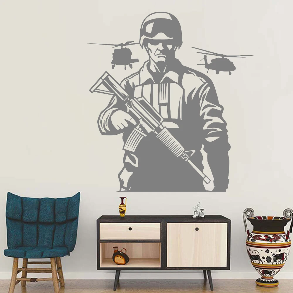 Новое поступление Виниловая наклейка на стену армейский солдат вертолет