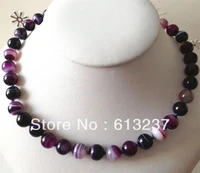 hot free shipping new fashion style diy natural 10mm purple stripe round carnelian onyx agat necklace 17 my3363