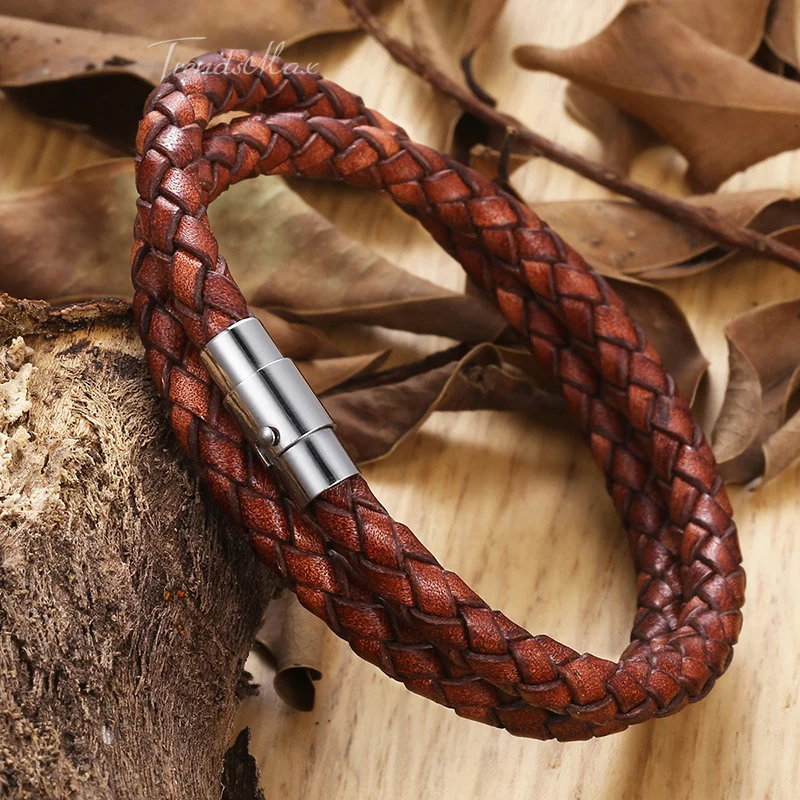Браслет из натуральной кожи для мужчин коричневый черный браслеты мужские