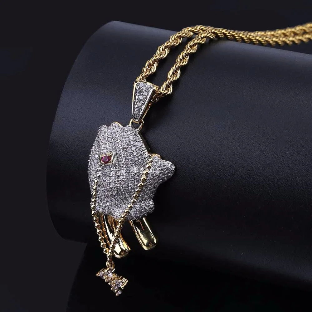 Позолоченный медный CZ камень Bling Ice Out Молящиеся руки ожерелья с подвесками для мужчин хип-хоп рэппер ювелирные изделия с 24 дюймов твист-цепочкой