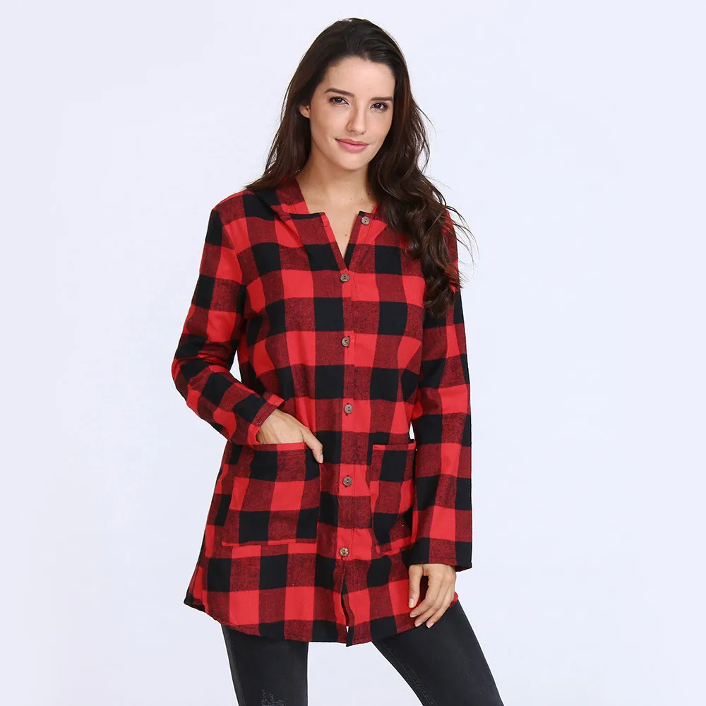 New Brand Women Blouses Long Sleeve Shirts Cotton Red and Black Flannel Plaid Shirt Casual Female Plus Size Blouse Tops | Женская одежда
