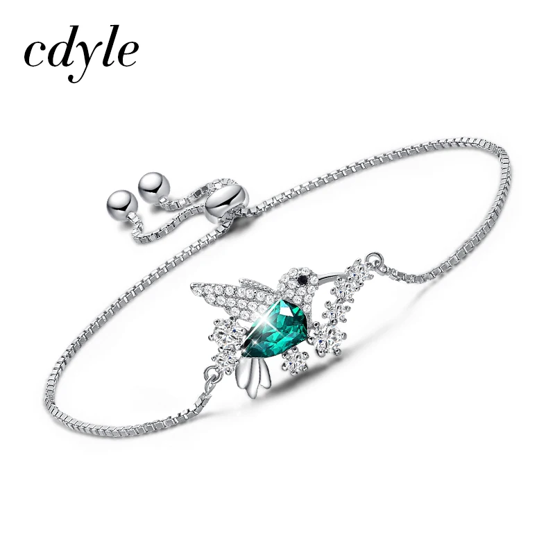 Cdyle 925 Sterling Silver Bird Bracelet Embellished with crystal Link Chain Bracelet Jewelry Gift armband damen - Окраска металла: Green