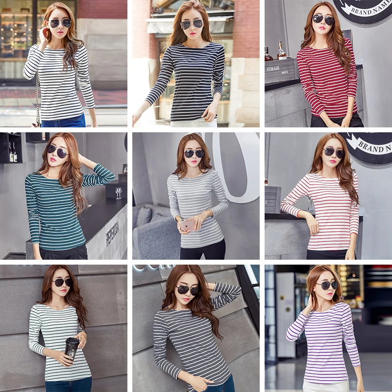 Trytree Summer Autumn stripes top Women t shirt Casual Polyester Solid White Tops clothes Plus Size cotton tshirt | Женская одежда
