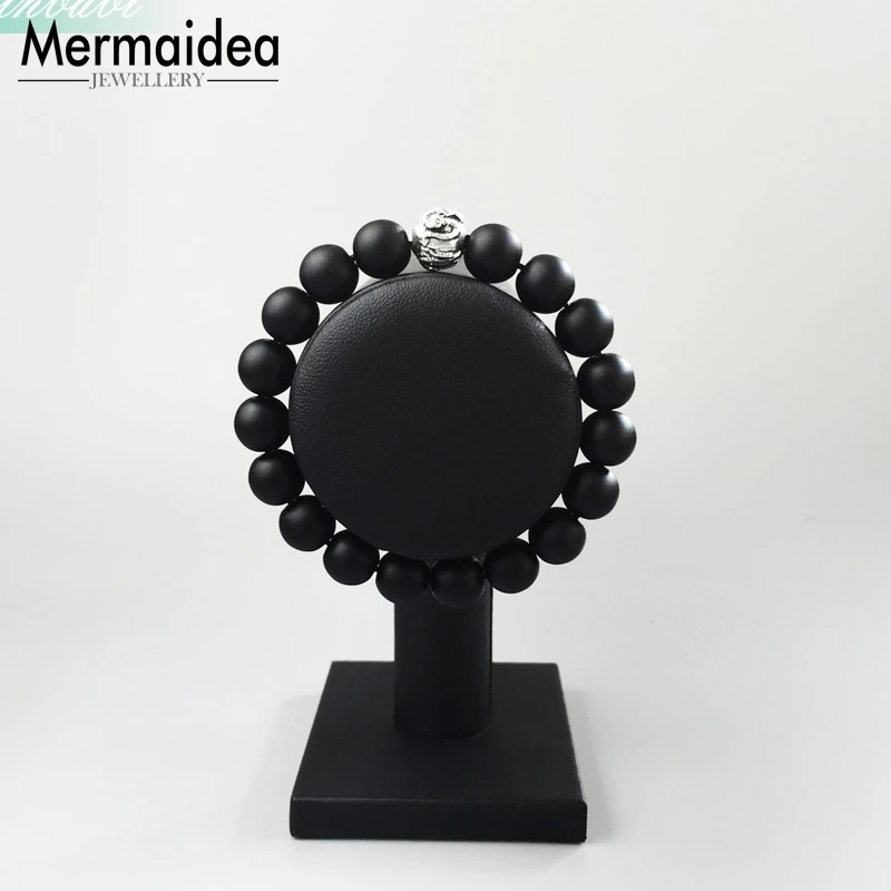 Black Dragon Beads Obsidian Heart Matted Bracelet Rebel silver plated Jewelry Gift For Men | Украшения и аксессуары