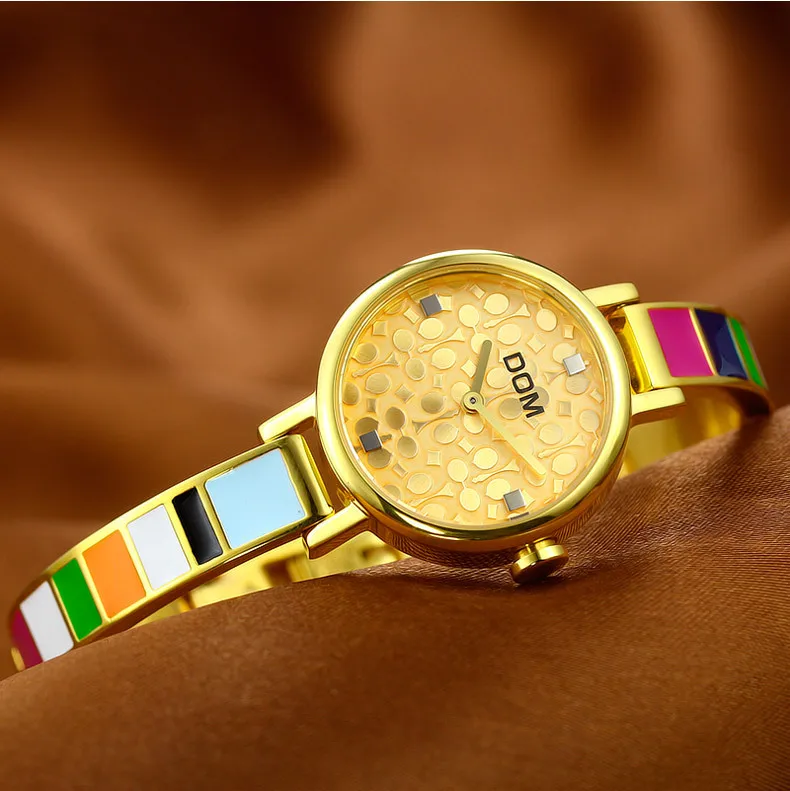 DOM женщины девушка повседневная мода элегантный золотой кварцевые часы дамы