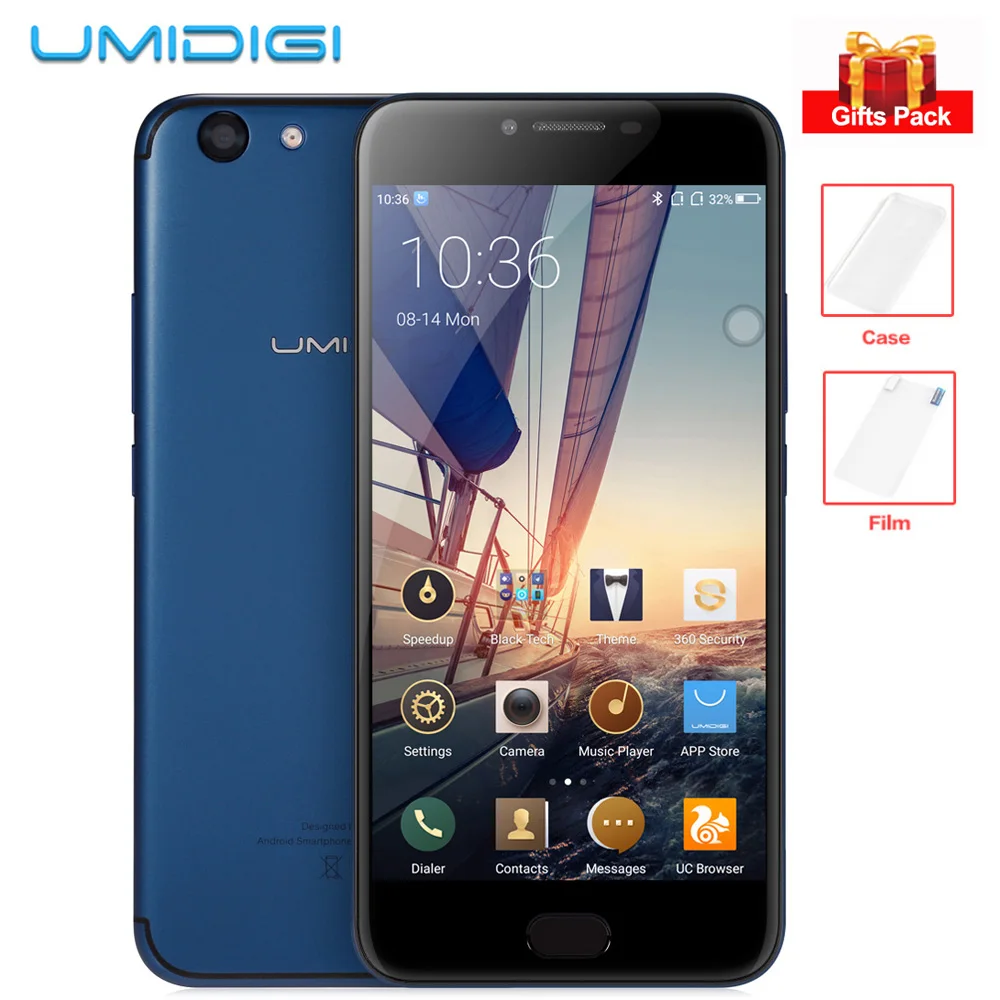 UMIDIGI C Примечание 2 5 ''FHD Android 7 0 Octa Core 4 ГБ + 64 13MP 5MP двойной камеры MTK6750T спереди Touch