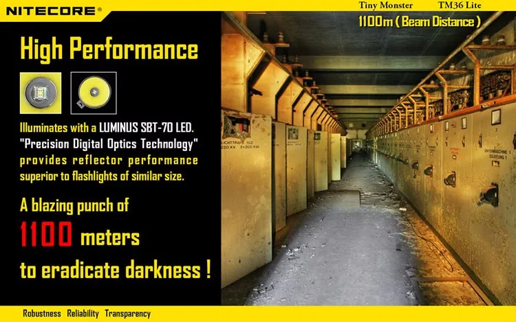 NITECORE TM36 Lite 1800 люмен SBT-70 светодиодный фонарик перезаряжаемый прожектор 1100 м дальность луча без 18650 батареи