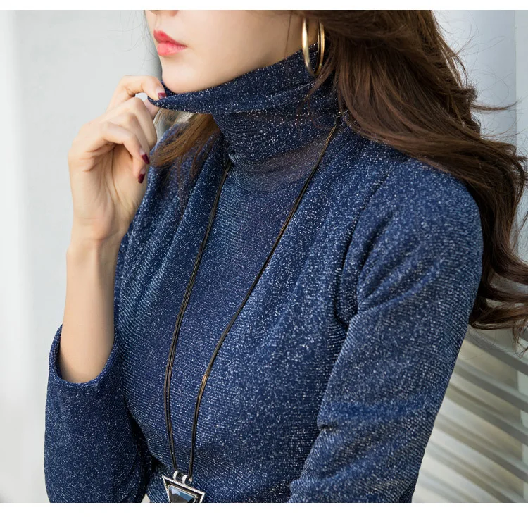 Glitter Fleece Sweater Female Skinny Cotton Turtleneck Top Women Winter Ladies Pullovers Warm Sweatshirt | Женская одежда