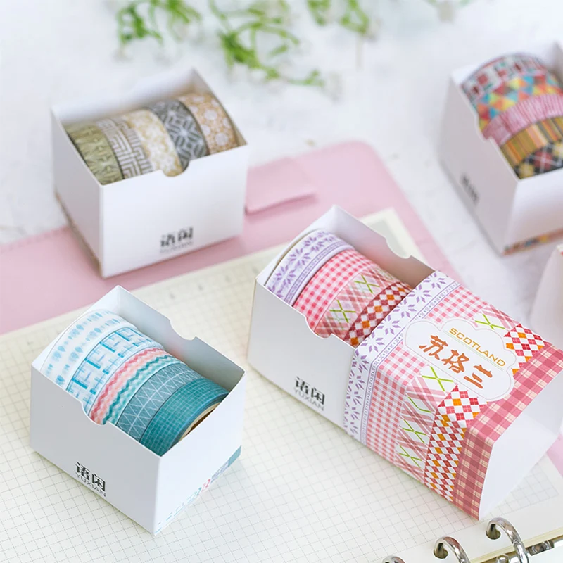 5 шт./кор. клетчатые полосы Васи клейкие ленты милые DIY Скрапбукинг Маскировочная