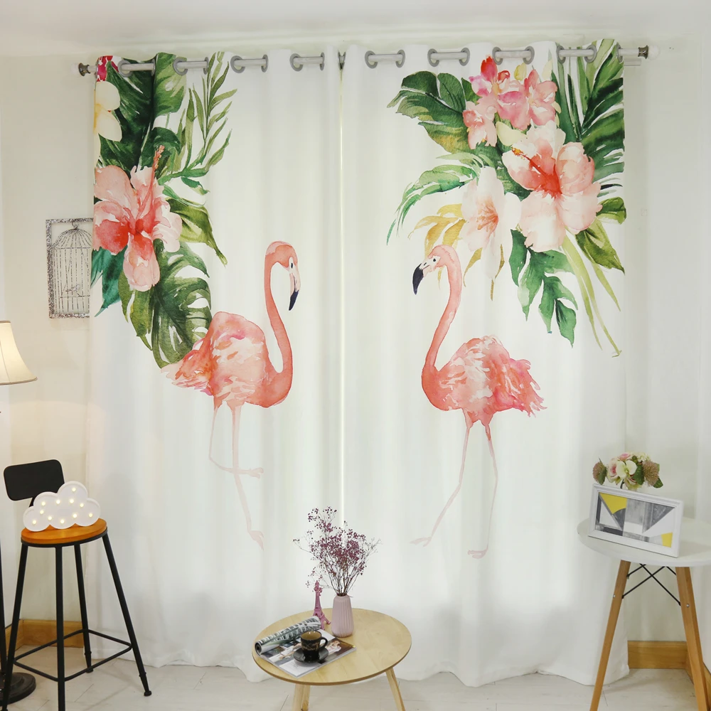 3D Затемняющая занавеска в средиземноморском стиле с рисунком красных фламинго и