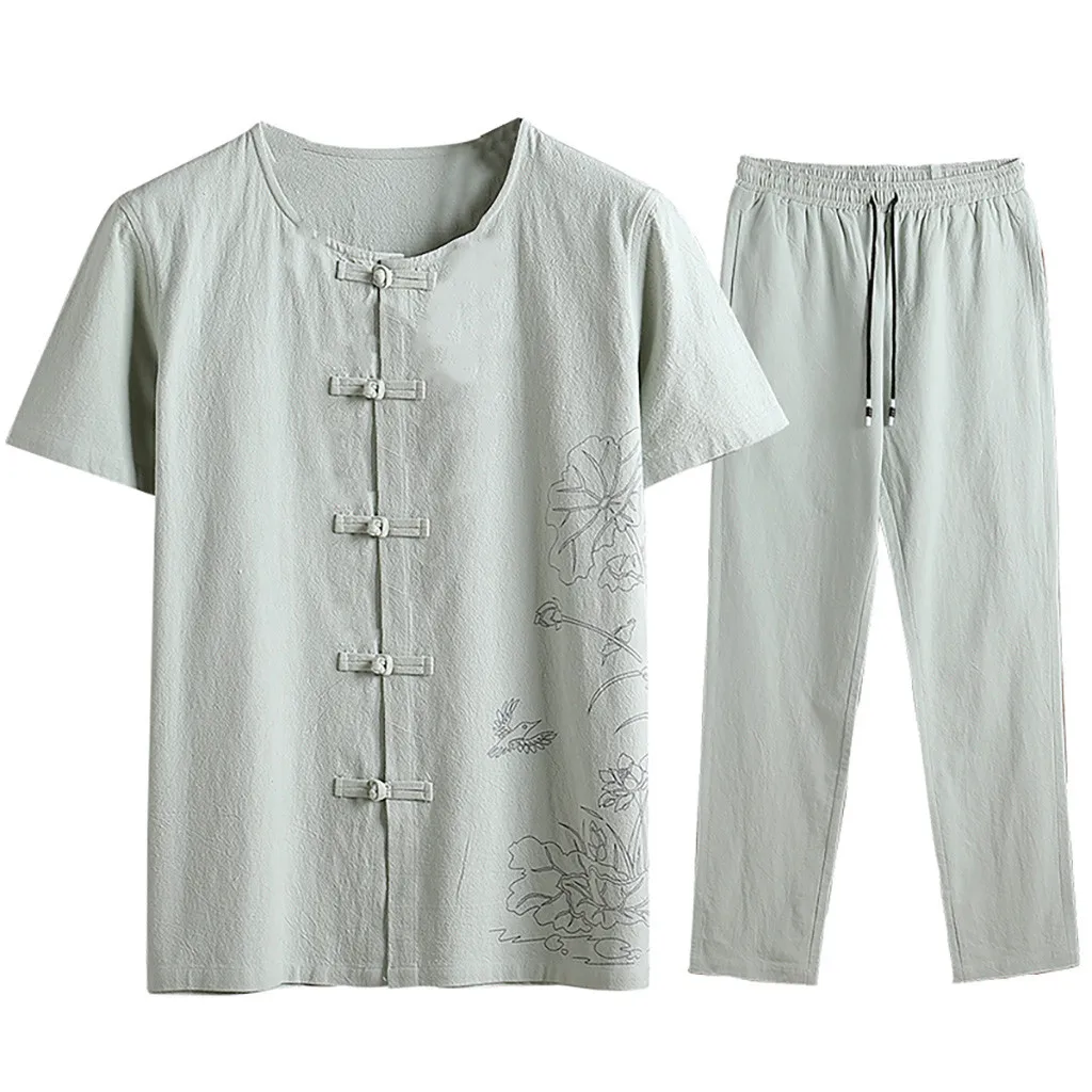 Новые мужские льняные комплекты из 2 предметов с коротким рукавом летние модные