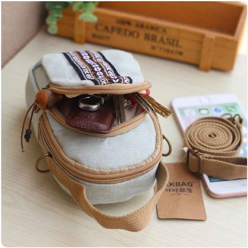 Холст для женщин Мини Сумка-тоут девушек сумки на плечо через Деньги женские