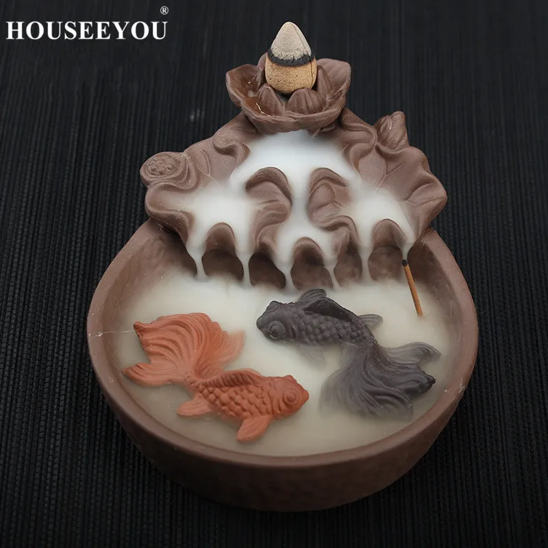 Курильница для благовоний HOUSEEYOU с 2 рыбами на удачу конусная курильница