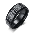 Мужское Библейское кольцо с гравировкой, черноезолотистыйсеребристый кольцо из нержавеющей стали, стильное религиозное кольцо для молитвы, мужское ювелирное изделие