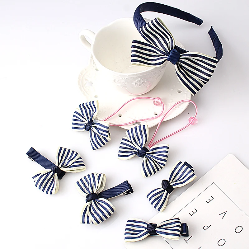 7 шт./компл. заколки для волос с бантиком девочек набор детей в полоску заколка
