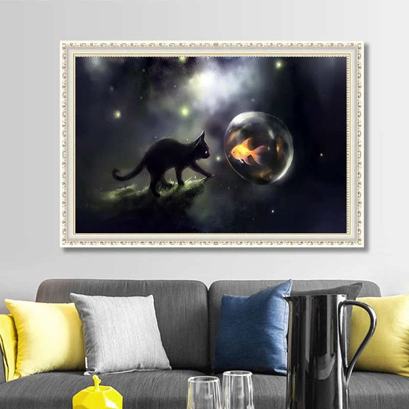 DONGLANG 5D DIY Алмазная картина крестиком Love The night cat для домашнего декора|Рисование и