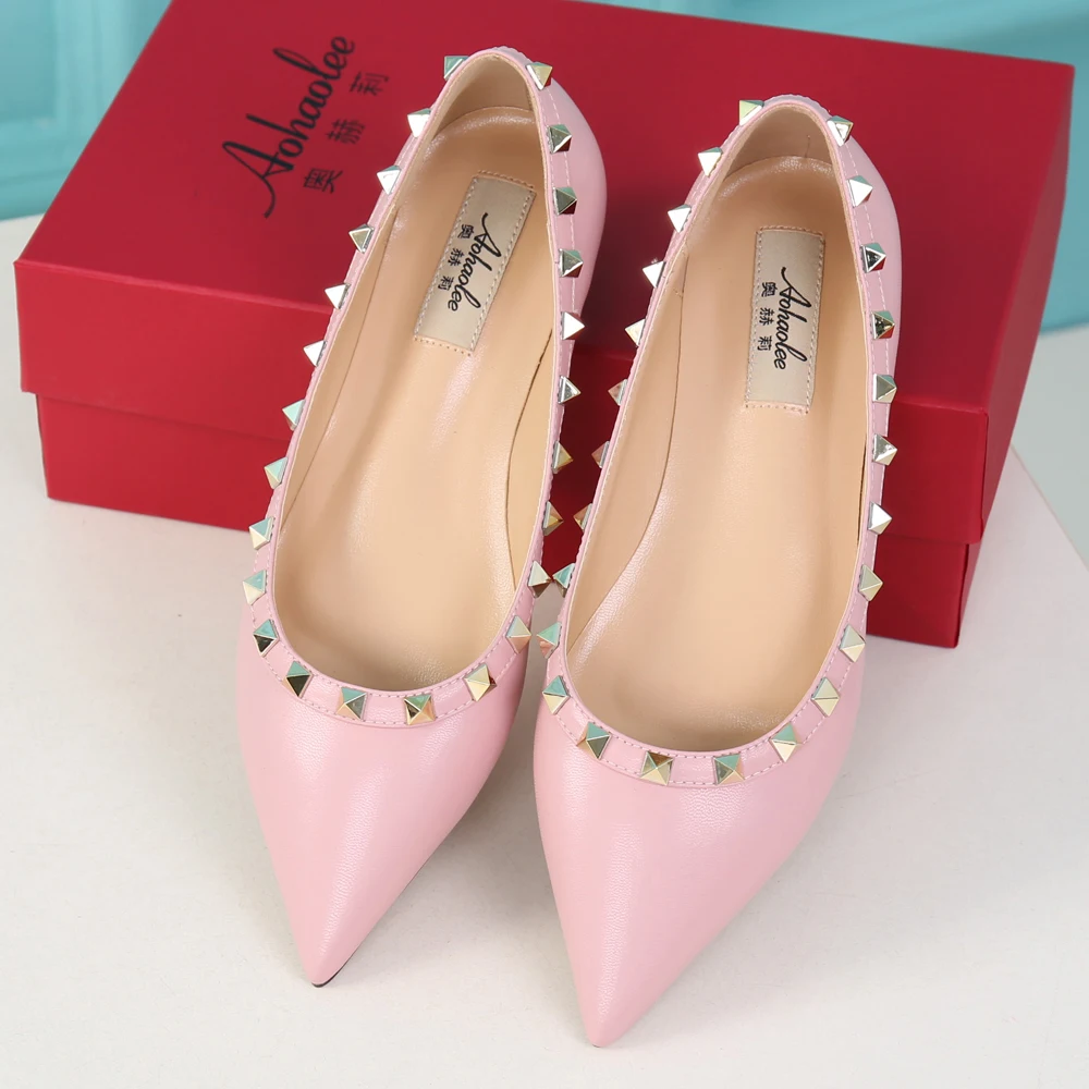 Aohaolee Горячие Продаж Мода Розовый Заклепки Обувь женщин Балеты Качество