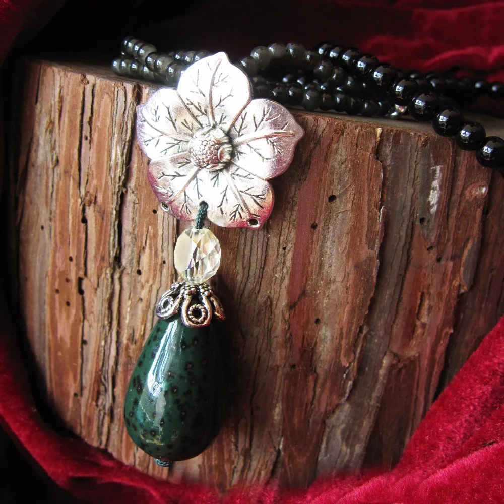 Винтажное ожерелье с подвеской в виде капель воды из фарфора цветком бусин