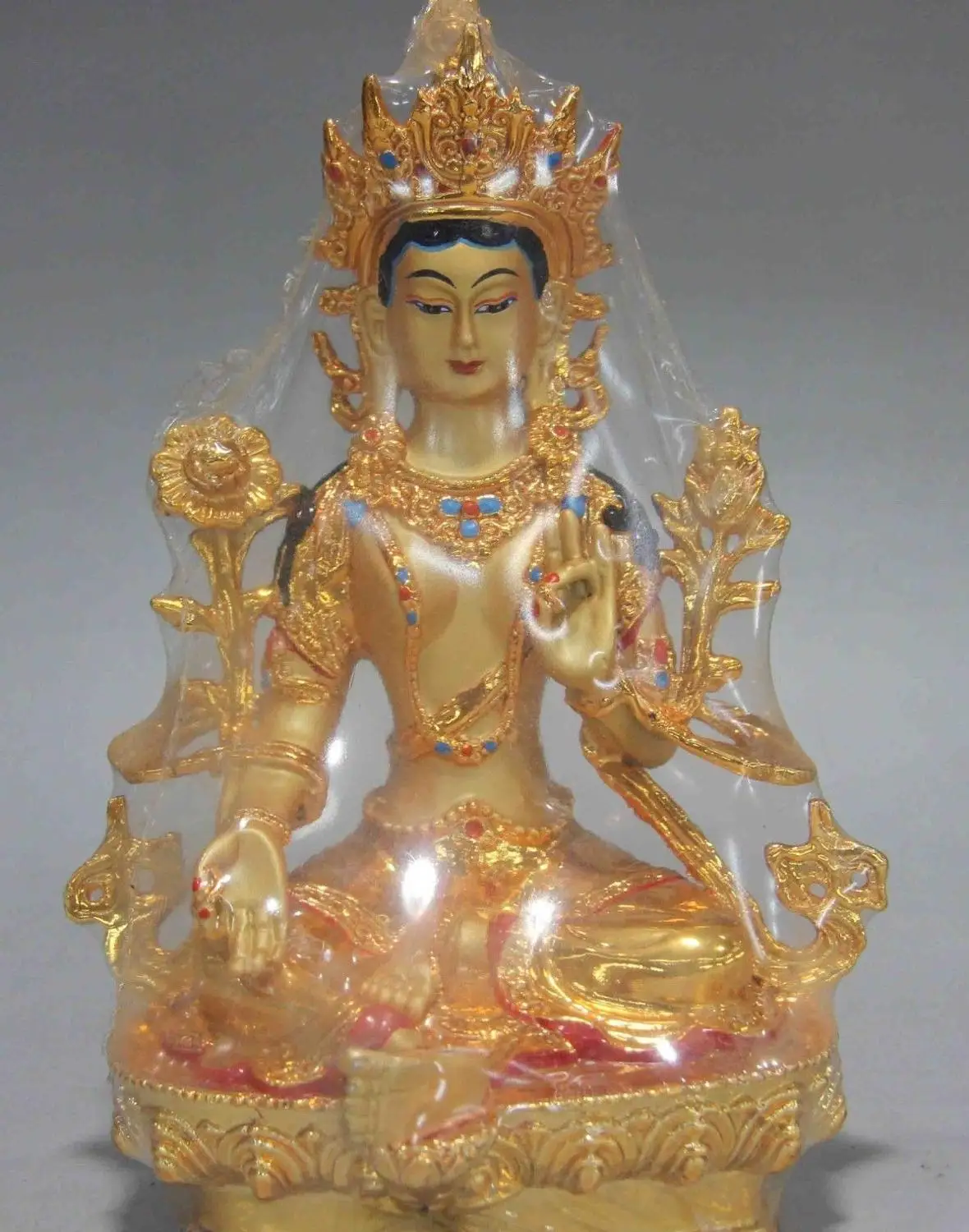 Бесплатная доставка буддизм Бронзовая медная позолоченная Зеленая Тара Гуань