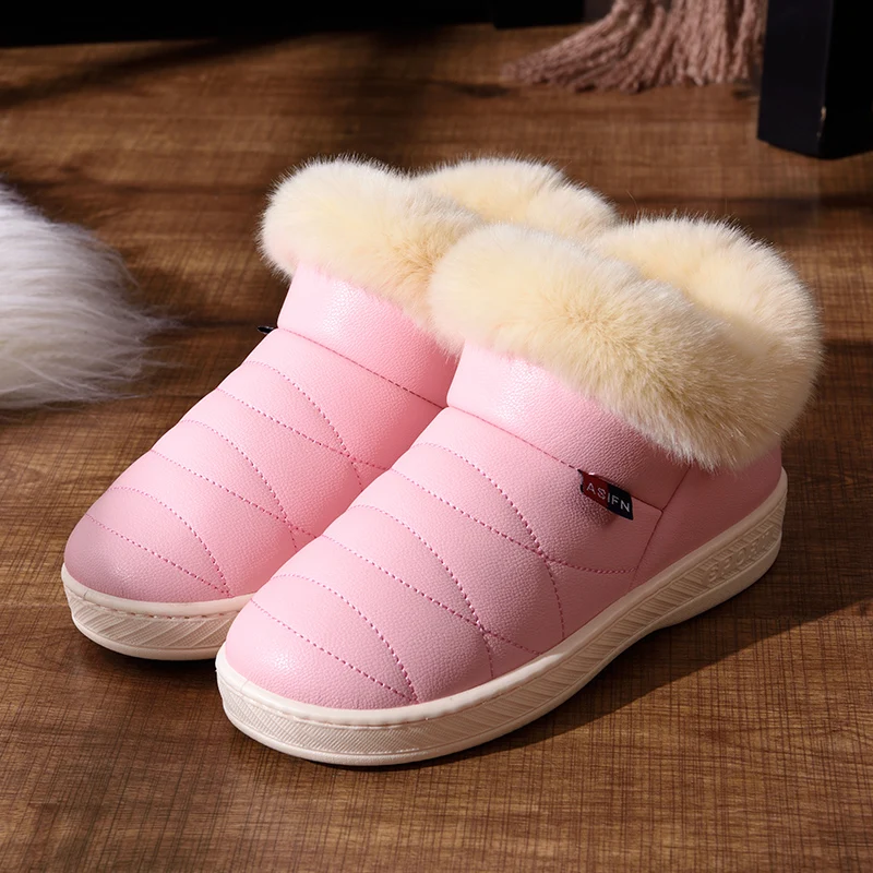 ASIFN Men Slippers with Fur Plush Warm Winter Women Fur Slipper Solid Men Shoes Couple Platform Soft Indoor Fluffy Home Male - Цвет: D