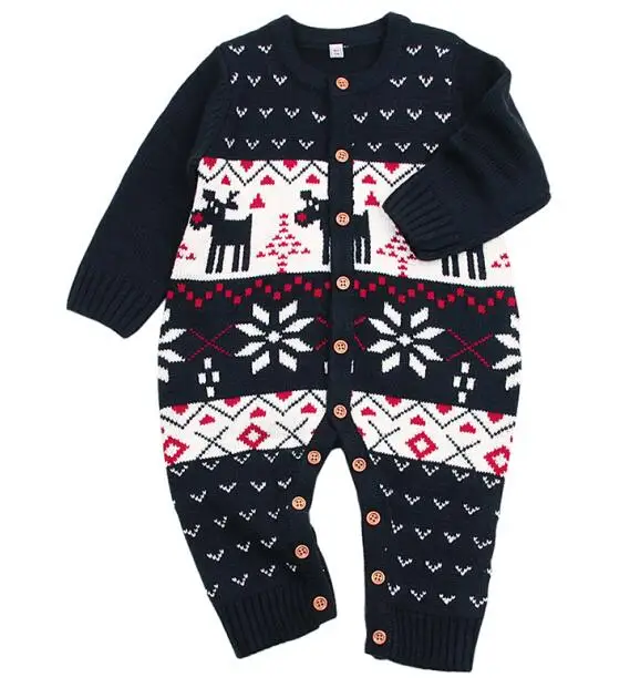 Navy blue Одежда для девочек; детские комбинезоны; рождественские костюмы для новорожденных мальчиков и девочек; стильные детские комбинезоны с оленем - Цвет: Navy blue