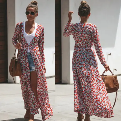 Женский длинный кардиган с цветочным принтом в стиле бохо женские блузки топы