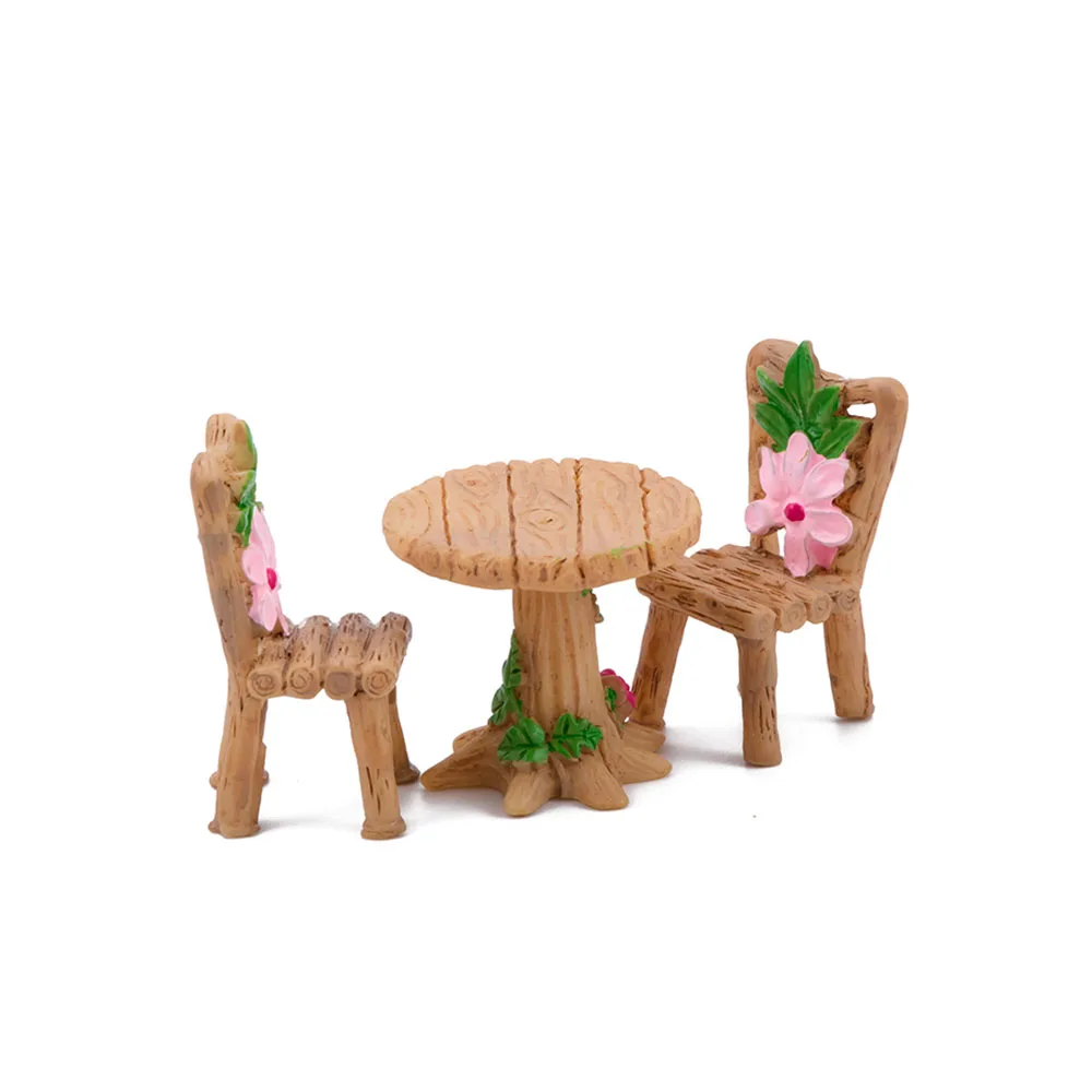 

1/3 Pcs Cute Table Chair Miniature Park Seat Mini Long Wood Bench Resin Craft Ornament Micro Landscape Figurine Decoration