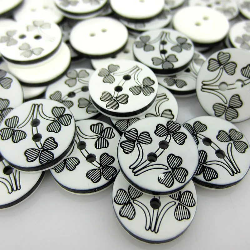 Пуговицы полимерные с 2 отверстиями для рукоделия 100 шт. 1/2 дюйма цветочным узором