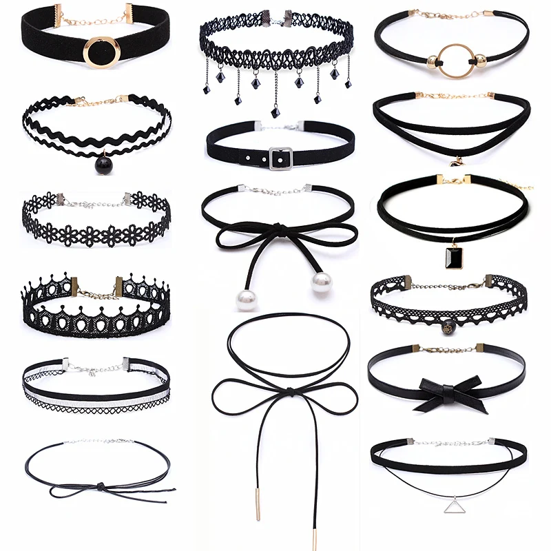 

Чокер женский многослойный из замши, готическое ожерелье в стиле Харадзюку, черное бархатное Кружевное колье с кристаллами и треугольными ...