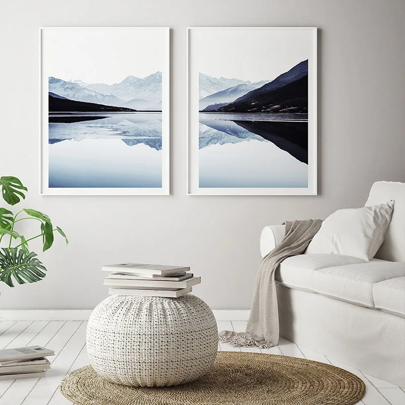 

Nordic Cloud Poster Lake Landscape Wall Art Blue Mountains Canvas Painting Print Pictures for Living Room Modern Home Decor