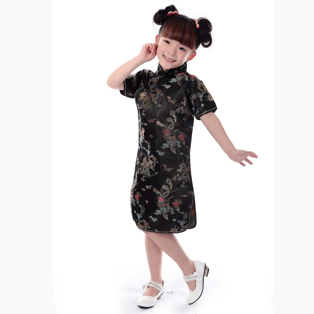 Фиолетовые милые летние платья Qipao для девочек детское Ципао в китайском стиле