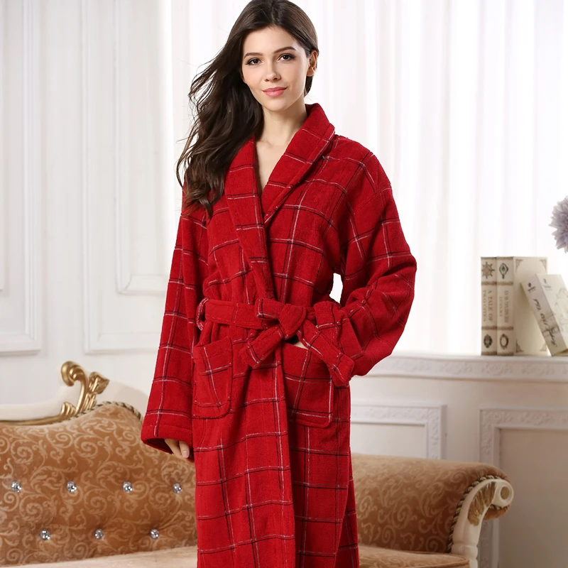 Женский хлопковый Халат красного цвета длинный теплый махровый для женщин|cotton