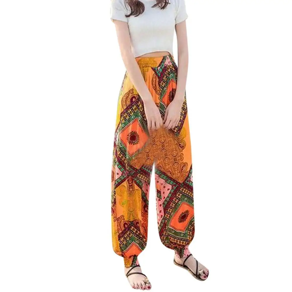 Женские богемные шаровары Пляжные штаны с принтом женские свободные pantalon femme