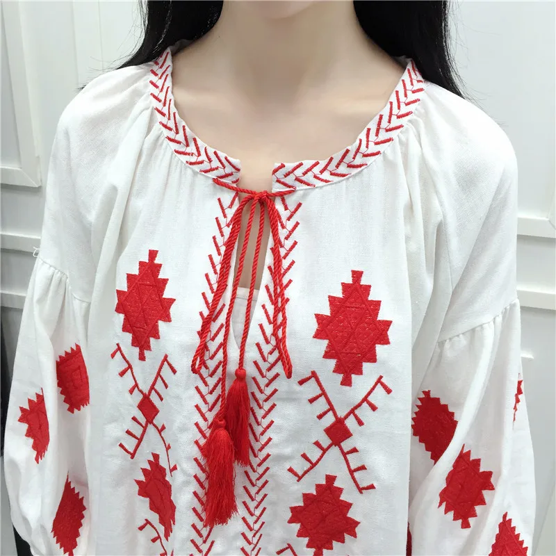 Hippic Chic Boho People Mexican Dress Women Autumn Summer Embroidery Runway White Black Blue Vintage Retro Loose Dresses | Женская