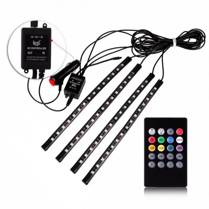 12V 4 шт. полосы света авто декоративная Гибкая автомобиля RGB светодиодный DRL 4 шт. полосы света авто декоративный гибкий светодиодный полоски Atmos