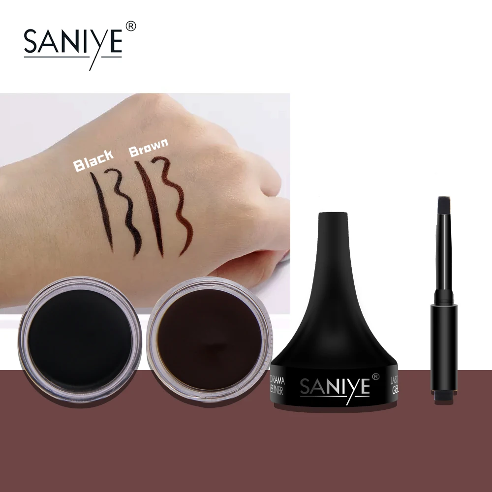 SANIYE 2 in 1 Brown Black Waterproof Eyeliner Gel With Brush Professional Eyes Makeup Quick Dry Delineador de ojos M208 |